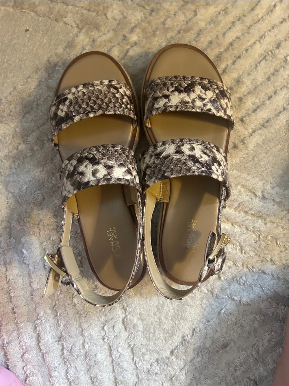 Michael Kors Snake-Print Double Strap Sandals - Beige/Brown